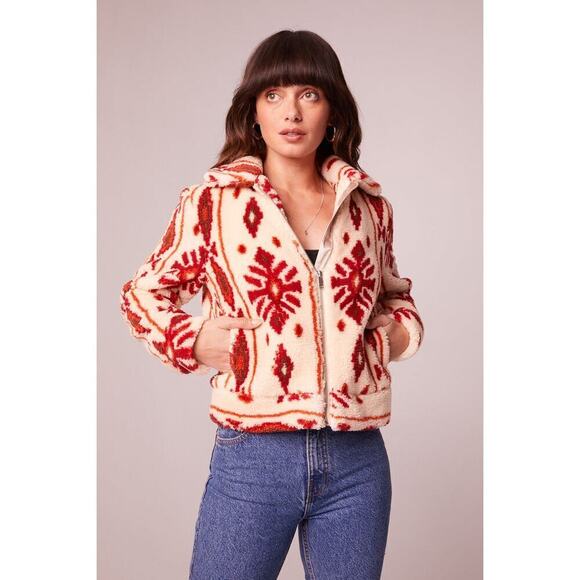 Band of the Free Melrose Shearling Southwestern Cream Red Zip Up Jacket Sz S NWT - Picture 1 of 10